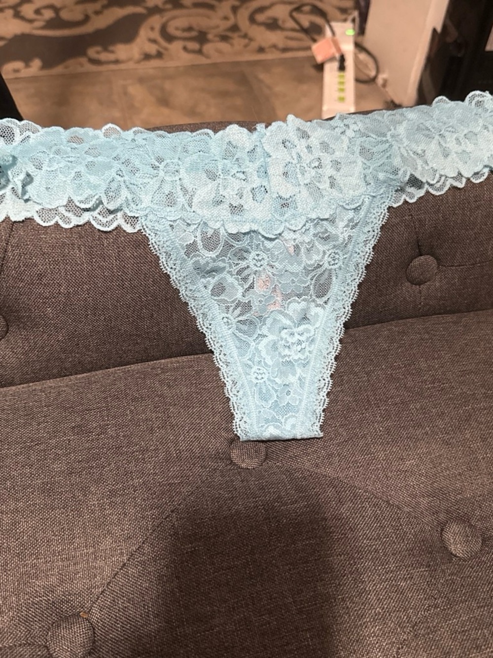 Victoria's Secret Light Blue Floral Lace Thong